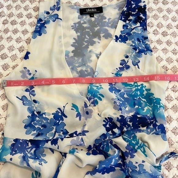Lulus Paint Me a Picture Ivory Blue Watercolor Floral Garden Wrap Dress Small - Picture 14 of 17